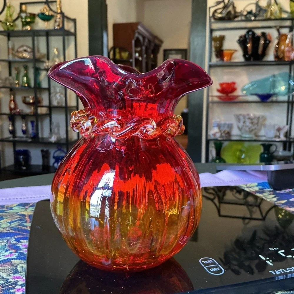 Vintage Hand blown‎ Amberina Glass Ruffled 6